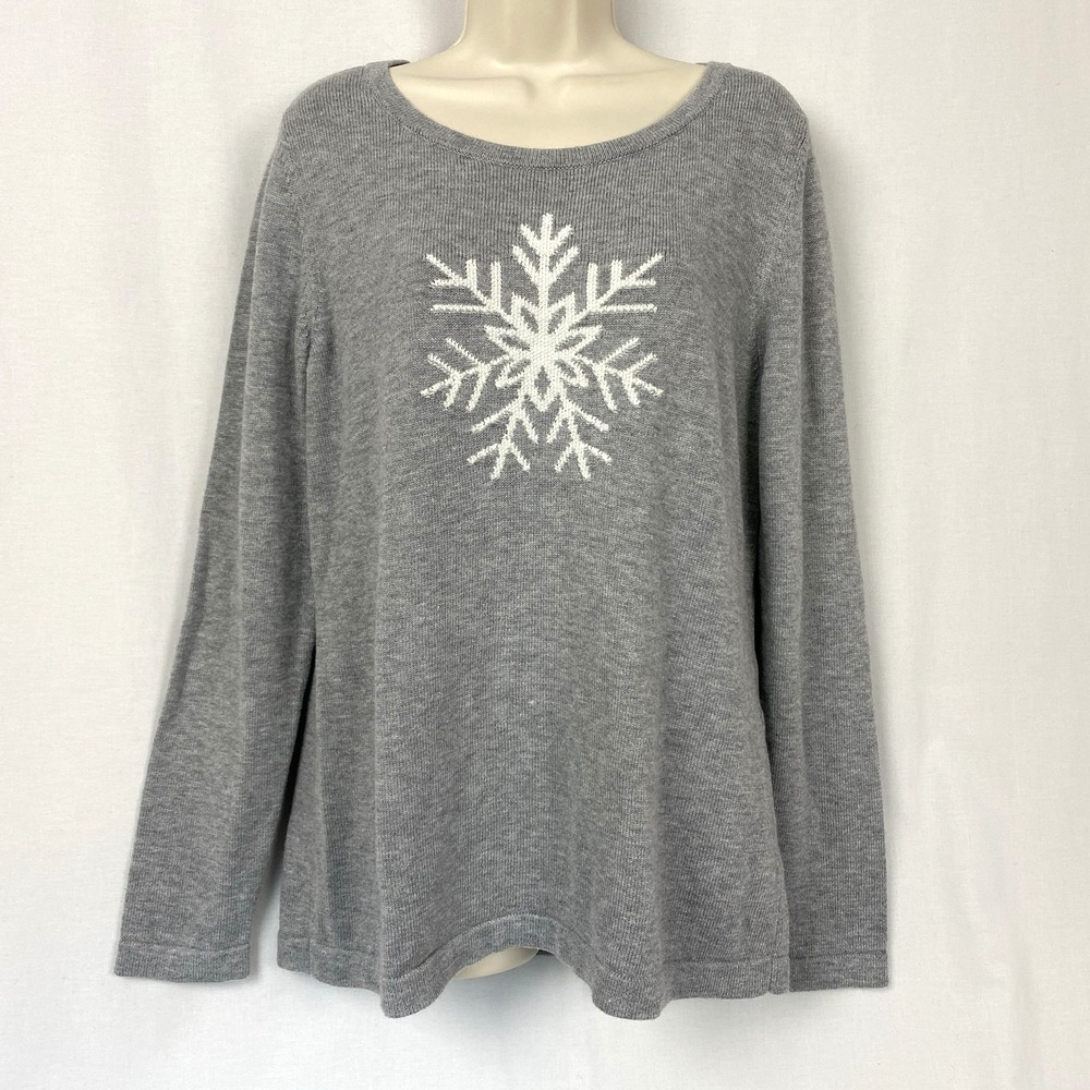 Talbots Sweater Womens M Gray Snowflake Metallic Winter Après Ski Cozy Bow Back